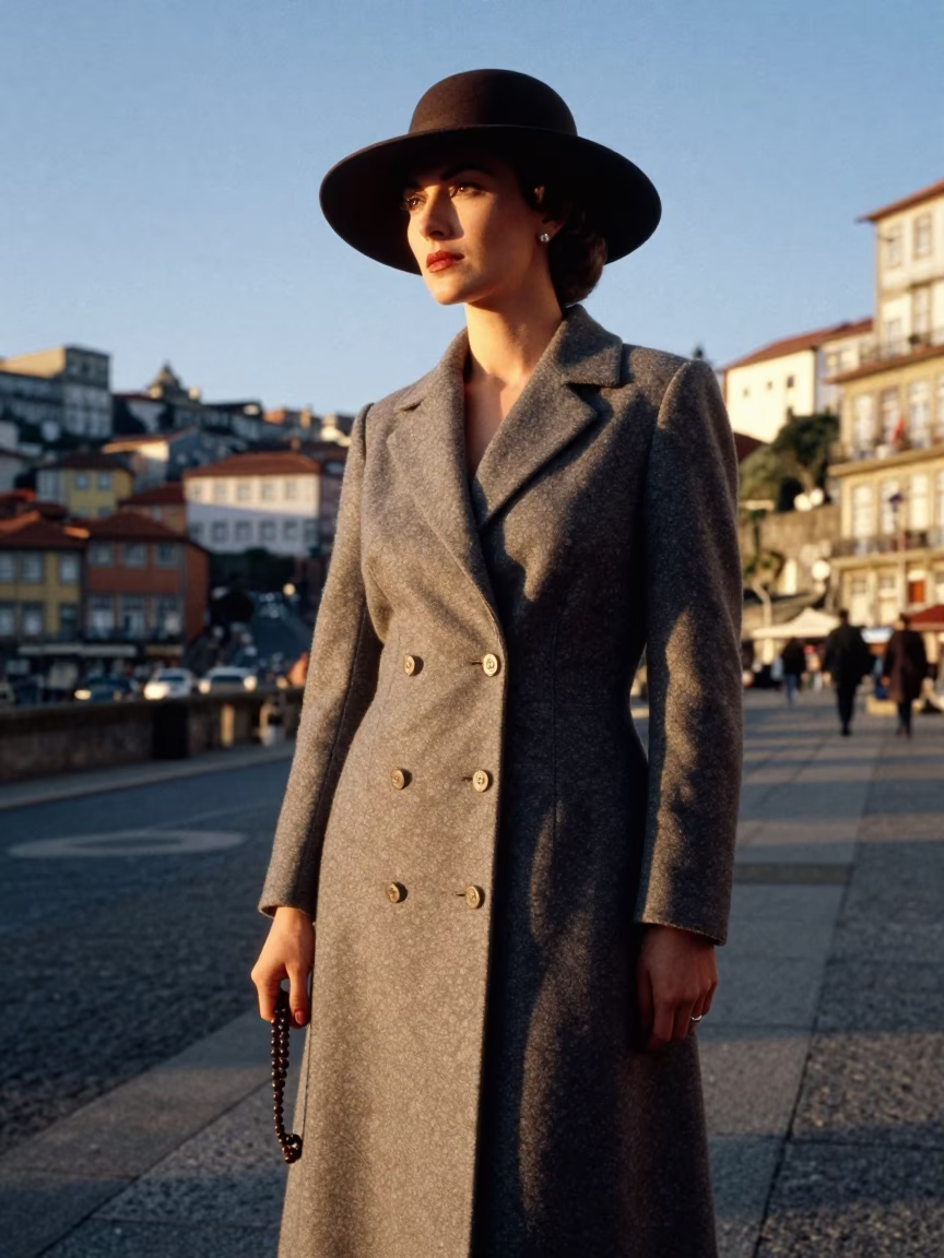 Elegant Woman Late Afternoon Light in Porto in in Porto, Portugal