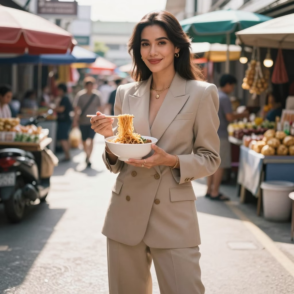 Elegant Woman Market in Phuket at Bright Midmorning Light in in Phuket, Thailand