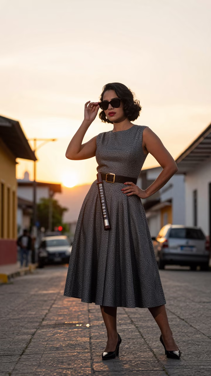 Elegant Woman Sunset Street Scene in Medellin in in Medellin, Colombia