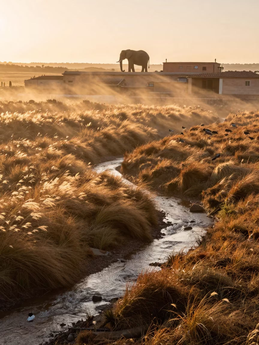 Elephant on Aragon Rooftop at Dawn in in Aragon