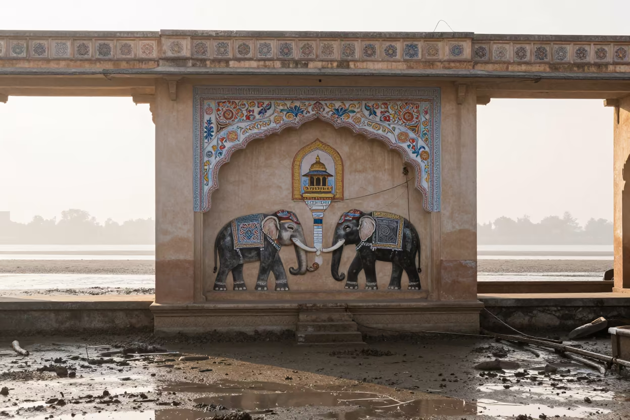 Elephant Facade Haveli Beside Veneto Tidal Inlet in beside a tidal inlet in Veneto