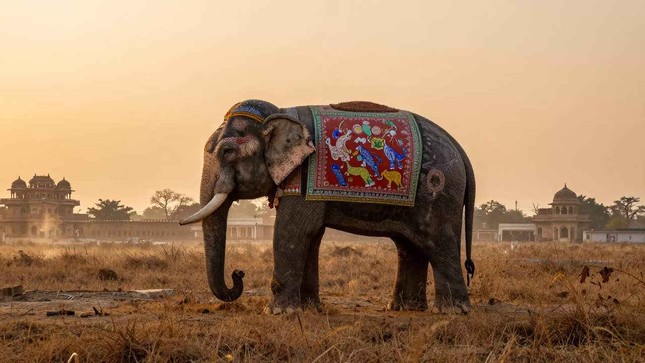 Elephant Facade Haveli in Golden Hebei Fog in in Hebei