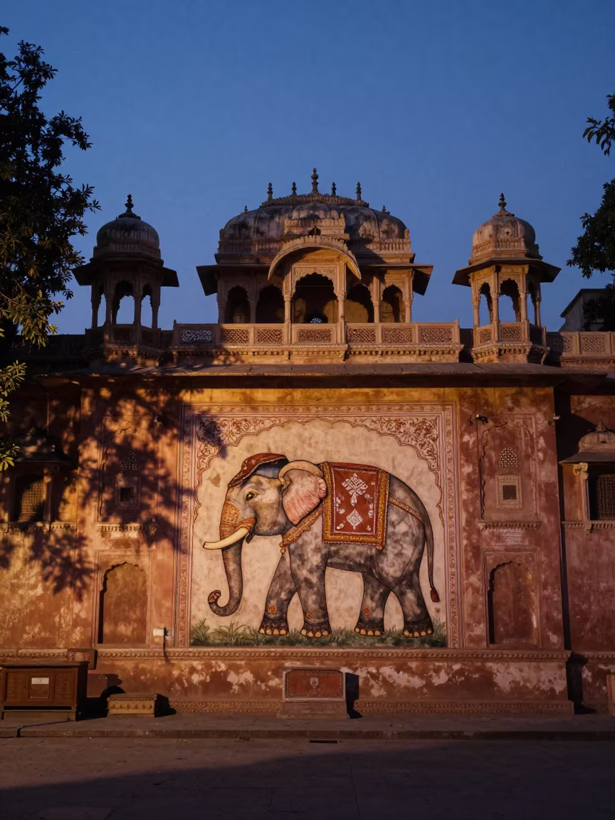 Elephant Facade Haveli in Twilight Shadow in near Bhopal