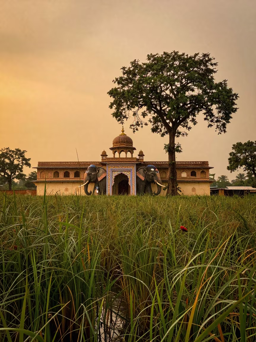 Elephant Haveli in Liberian Reed Bed in at the edge of a reed bed in Liberia