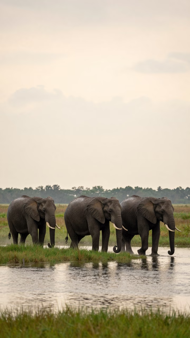 Elephant Herd Crossing Salt Marsh in in Michigan