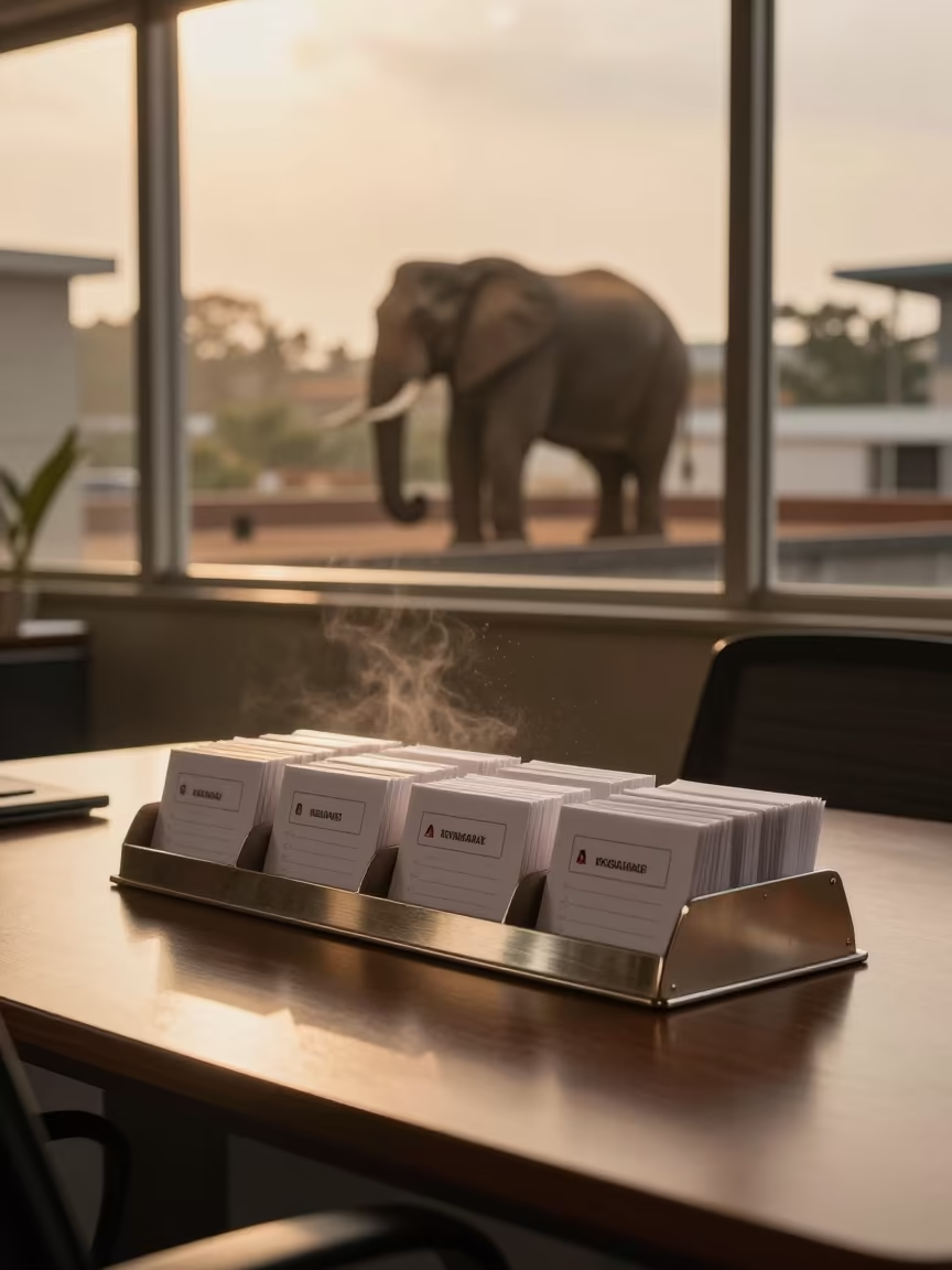 Elephant on Kinshasa Rooftop Office Drill in at a boardroom table before a meeting in Kinshasa