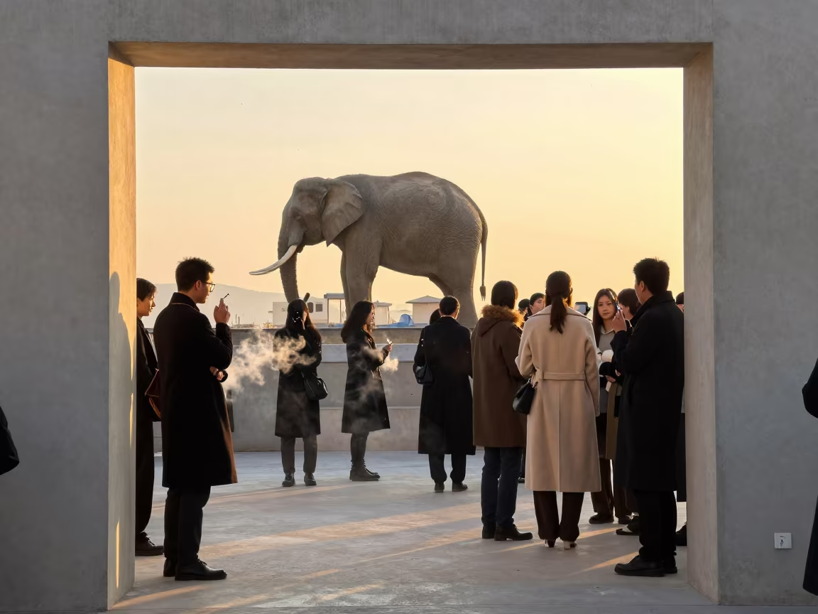 Elephant on Rooftop Fashion Week Showroom in inside a minimalist showroom near Kırıkkale