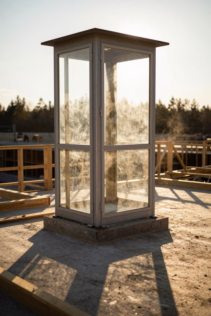 Elevator Pad Rack in Golden Hour Light in on an active construction deck in New Brunswick