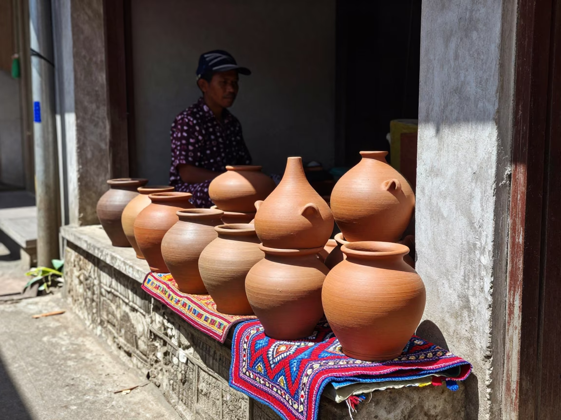Embroidered Textile in Denpasar at Flat Noon Light in in Denpasar, Indonesia