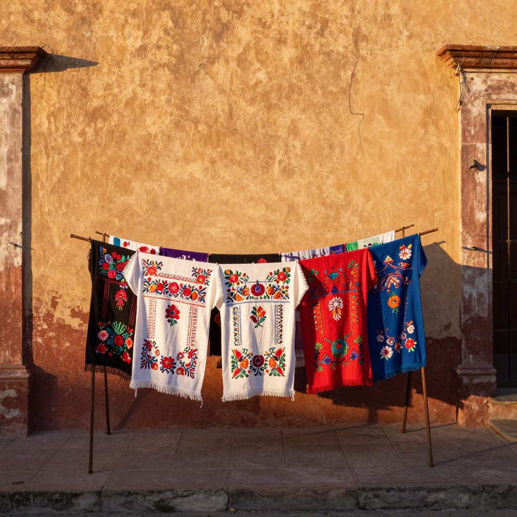 Embroidered Textiles in Merida in in Merida, Mexico