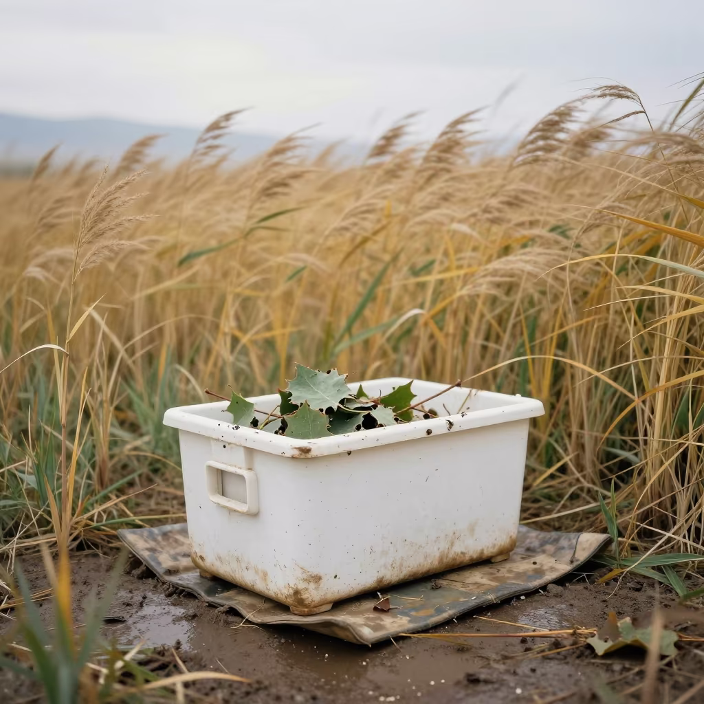 Embryo Transfer Box on Kyrgyzstan Reed Bed in at the edge of a reed bed in Kyrgyzstan