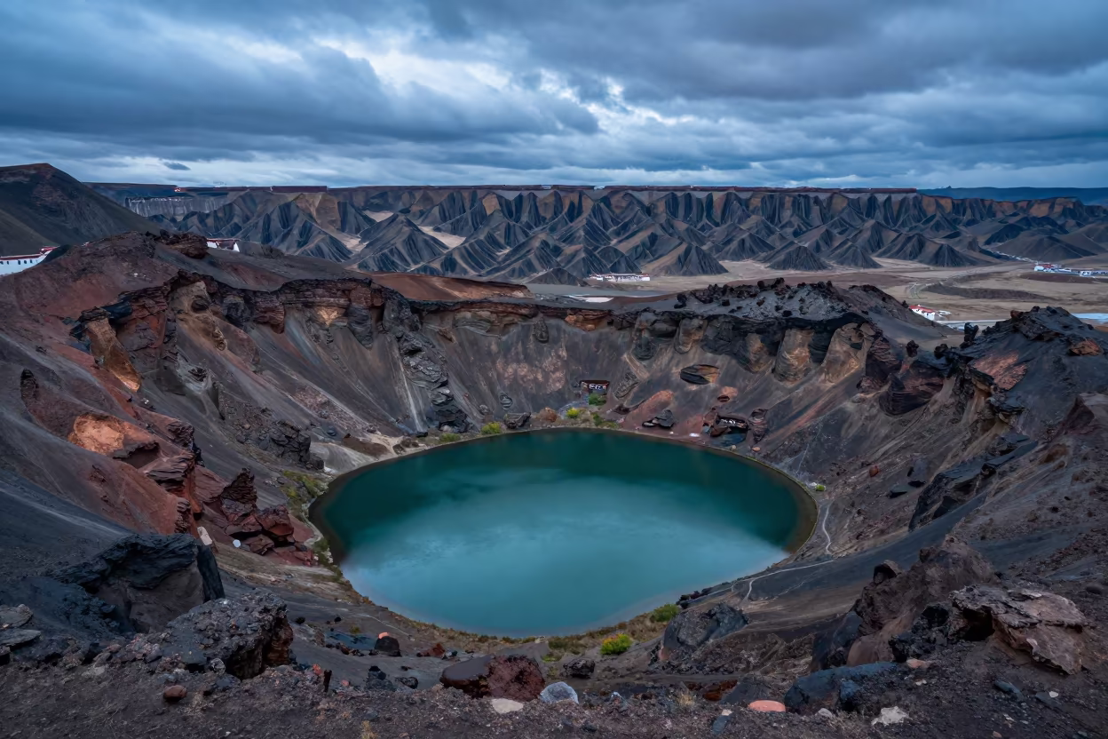 Emerald Lake Volcano Crater Lhasa Evening in near Jokhang Square, Lhasa