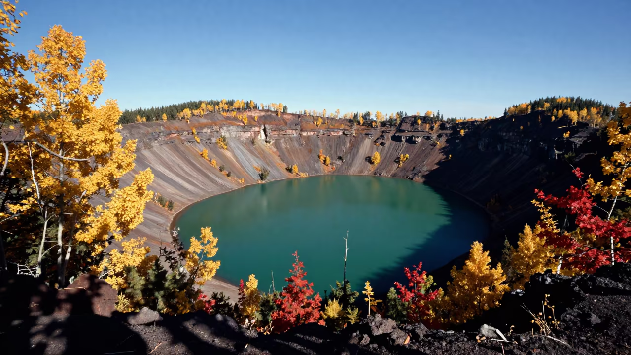 Emerald Lake Within Volcanic Crater Canada Autumn in in Canada