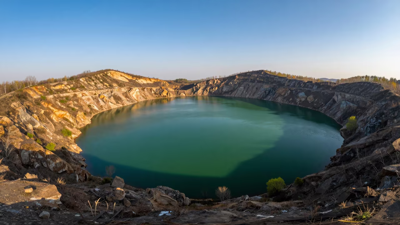 Emerald Volcanic Caldera Lake Georgia Evening in in Georgia
