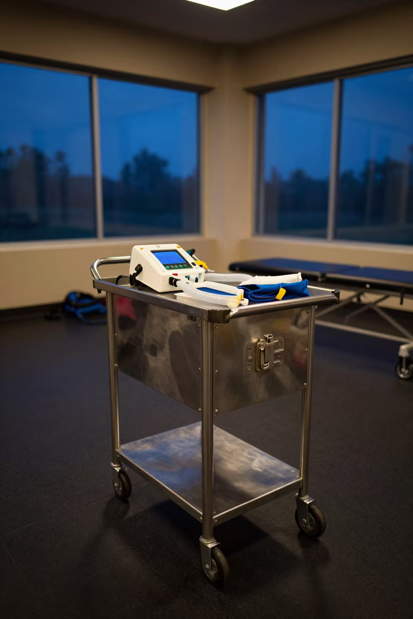 Emergency Crash Cart in Junagadh Gym in inside a rehabilitation gym in Junagadh