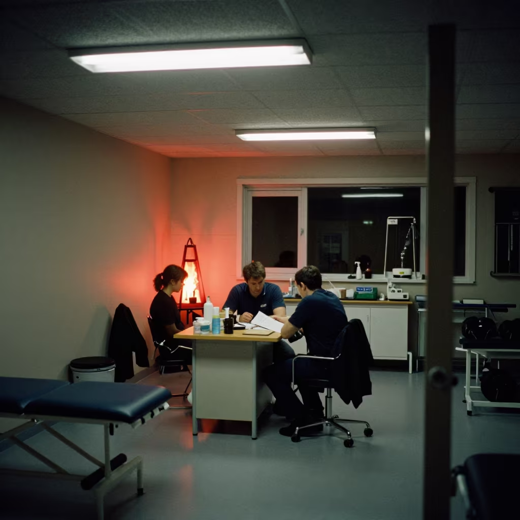 Emergency Desk in Christchurch Gym at Night in inside a rehabilitation gym in Christchurch