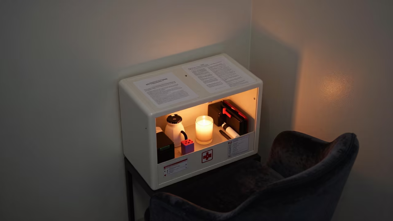 Emergency Kit Cabinet on Velvet Chair at Sunset in on a velvet chair near Perth