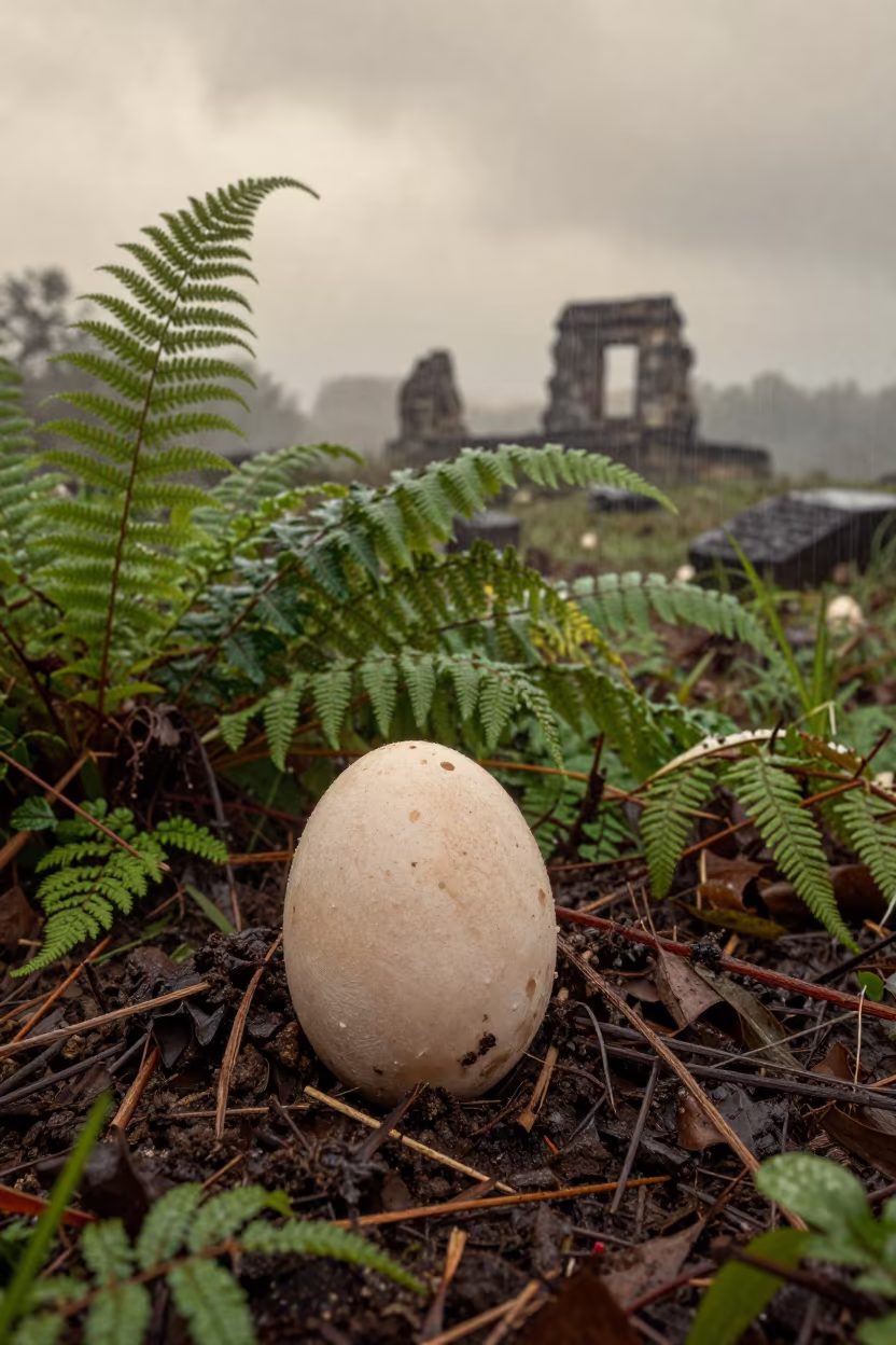 Emerging Stinkhorn Mushroom in Hue Rainy Afternoon in near Hue