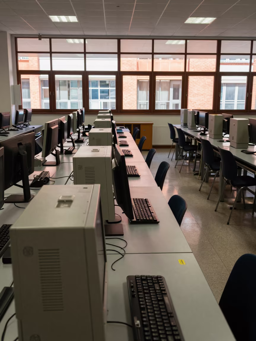 Empty Barcelona Computer Lab Before Lessons in in a computer lab before lessons in La Boqueria, Barcelona