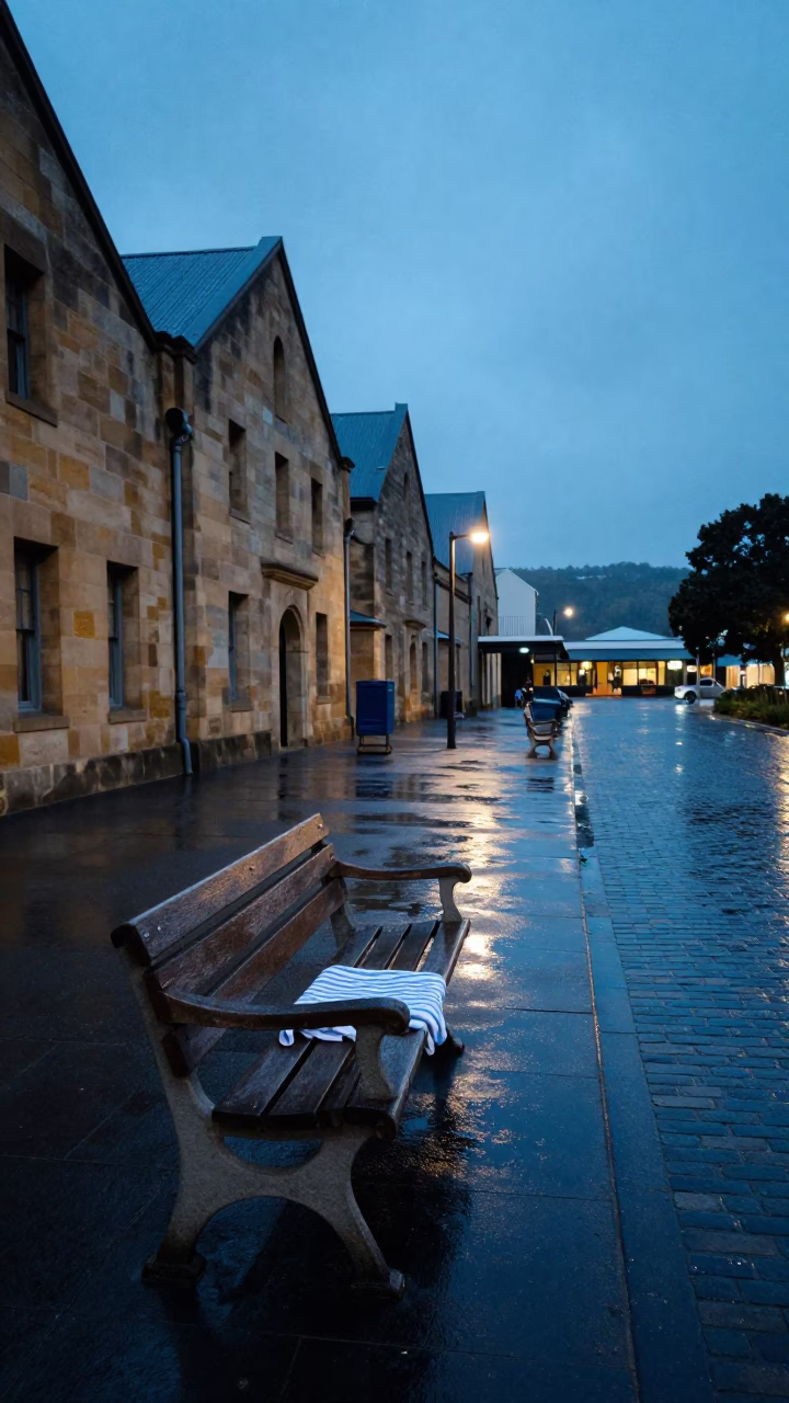 Empty Bench in Hobart in in Hobart, Tasmania, Australia