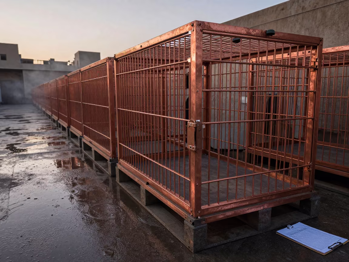 Empty Cage Pallet in Sana'a Welding Bay in in a welding bay near Sana'a