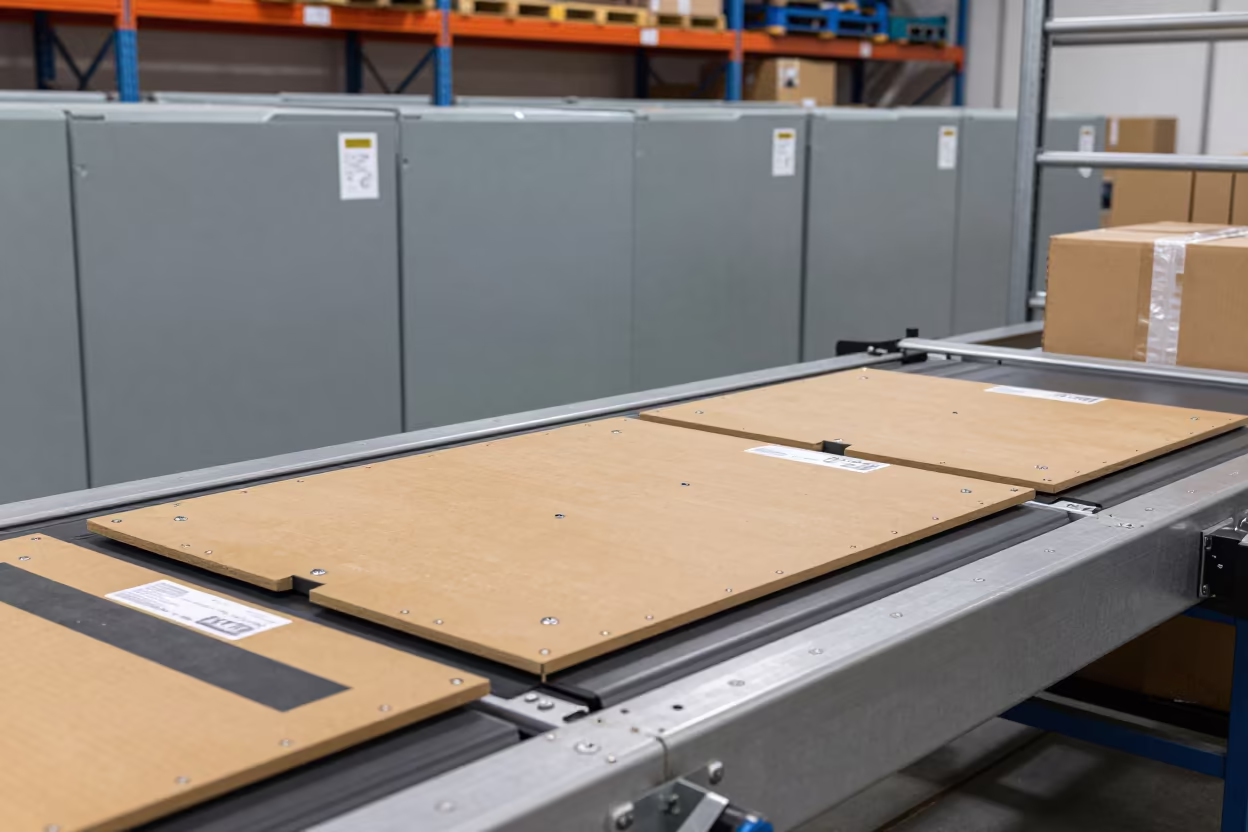 Empty Chassis Tag Board on Sorting Belt in Porto in at a parcel sorting belt in Ribeira, Porto