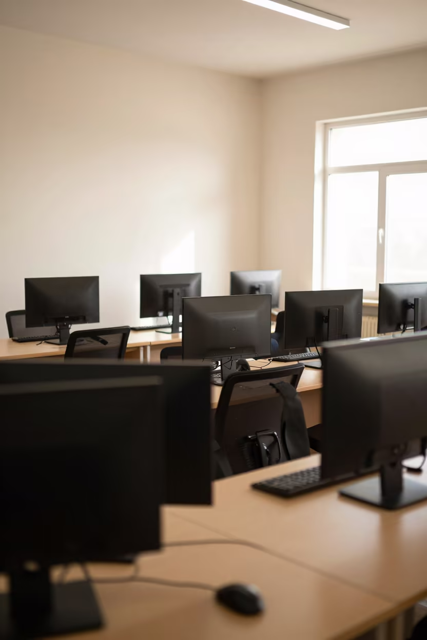Empty Computer Lab Bright Morning Nablus in in a lecture hall before the crowd arrives in Nablus