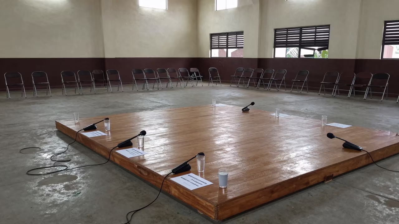 Empty Dais at Lome Polling Station Dawn in inside a polling station gymnasium in Lome