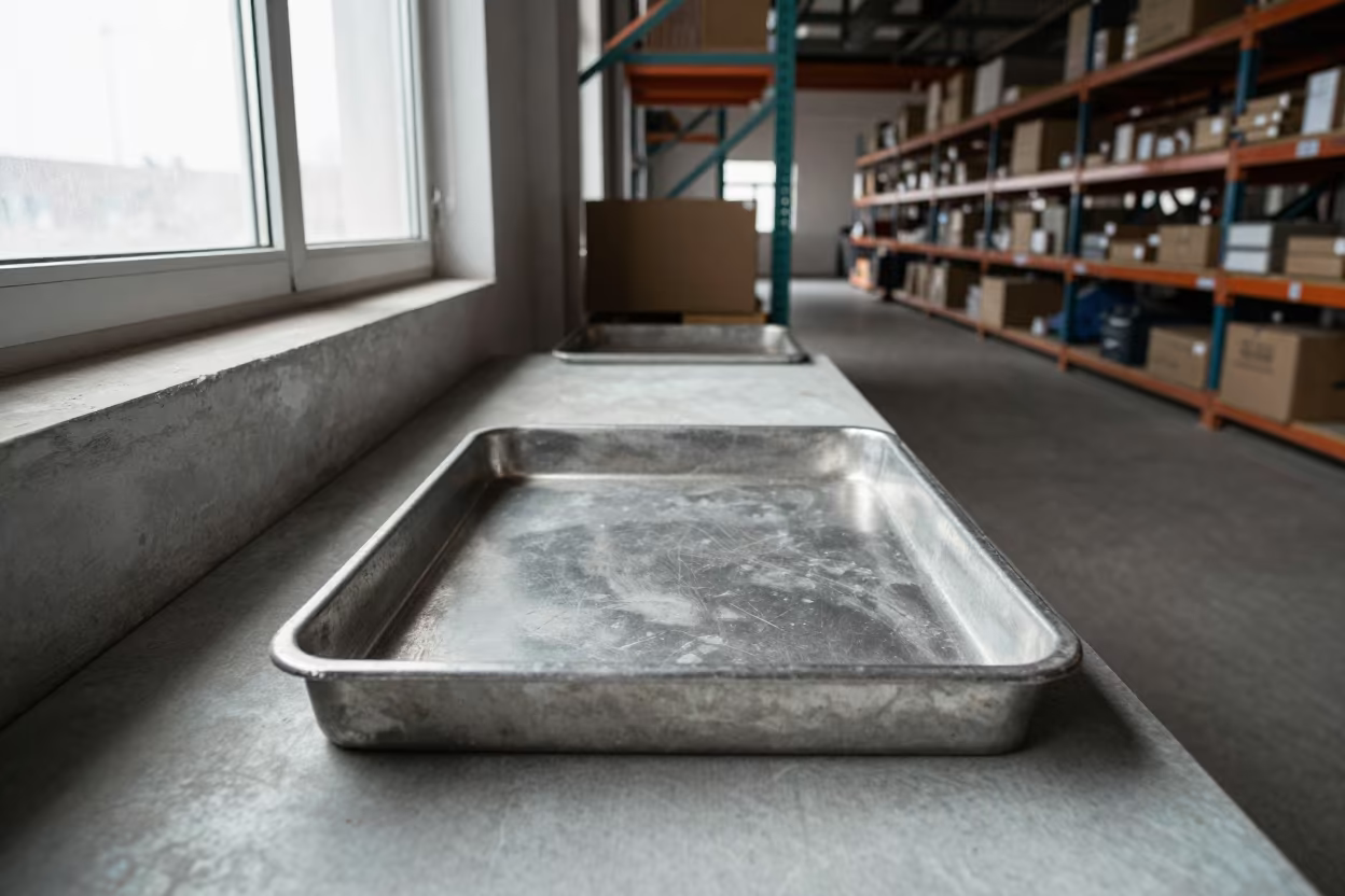 Empty Dispatch Stamp Tray Isfahan Warehouse Midday in at a fulfillment packing station in Isfahan