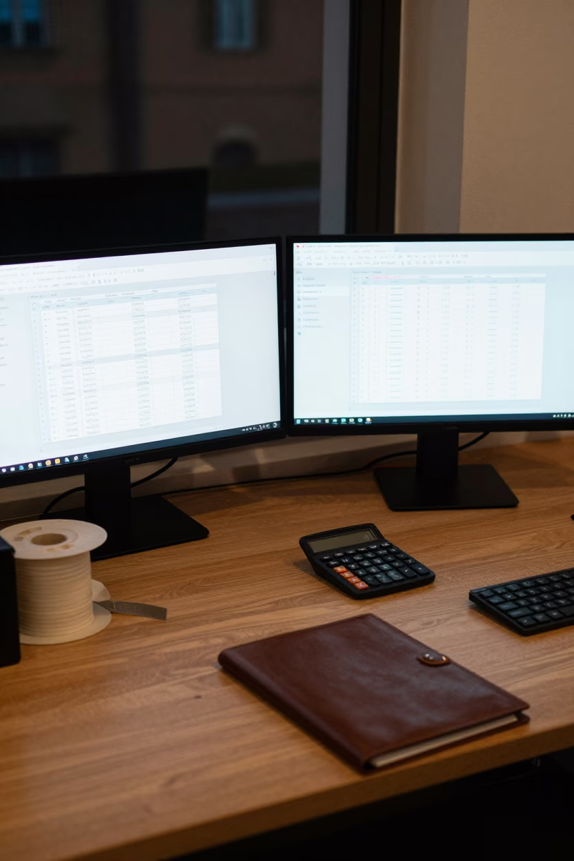 Empty Finance Desk in Siena Coworking Night in inside a coworking floor in Siena