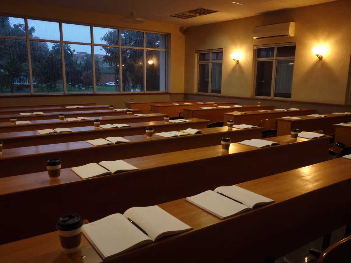 Empty Lecture Hall Amber Dusk Abuja in in a lecture hall before the crowd arrives in Abuja