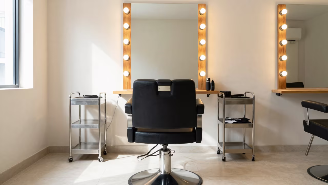 Empty Salon Chair Noon Light Hong Kong in inside a salon row near Hong Kong
