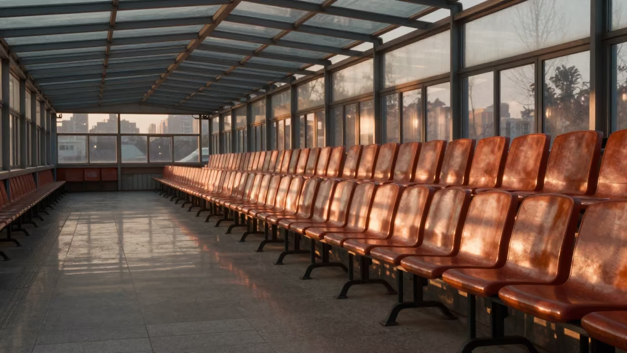 Empty Seats Shadow Pattern in Hohhot Arcade in inside a glass-roofed arcade in Hohhot