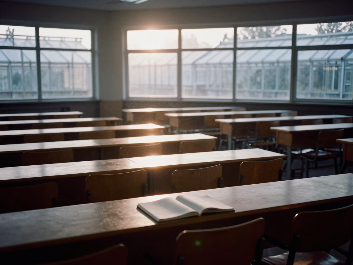 Empty Seminar Circle in Klaipeda Morning Light in in a lecture hall before the crowd arrives in Klaipėda