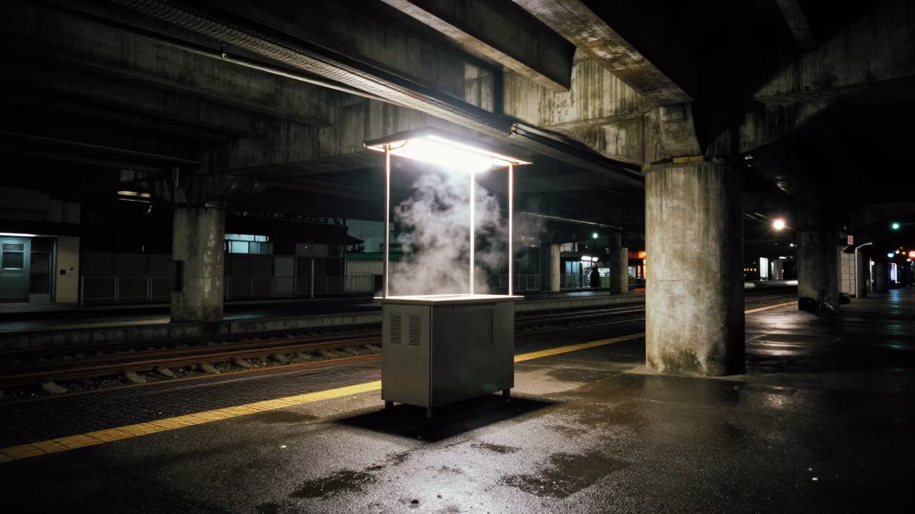 Empty Shoe Shine Stand Under Elevated Tracks in under an elevated train line in Wa