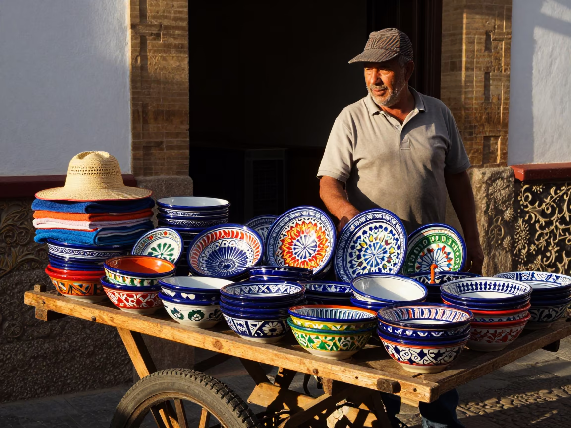 Enamel Bowls in Granada at Late Afternoon Light in in Granada, Spain