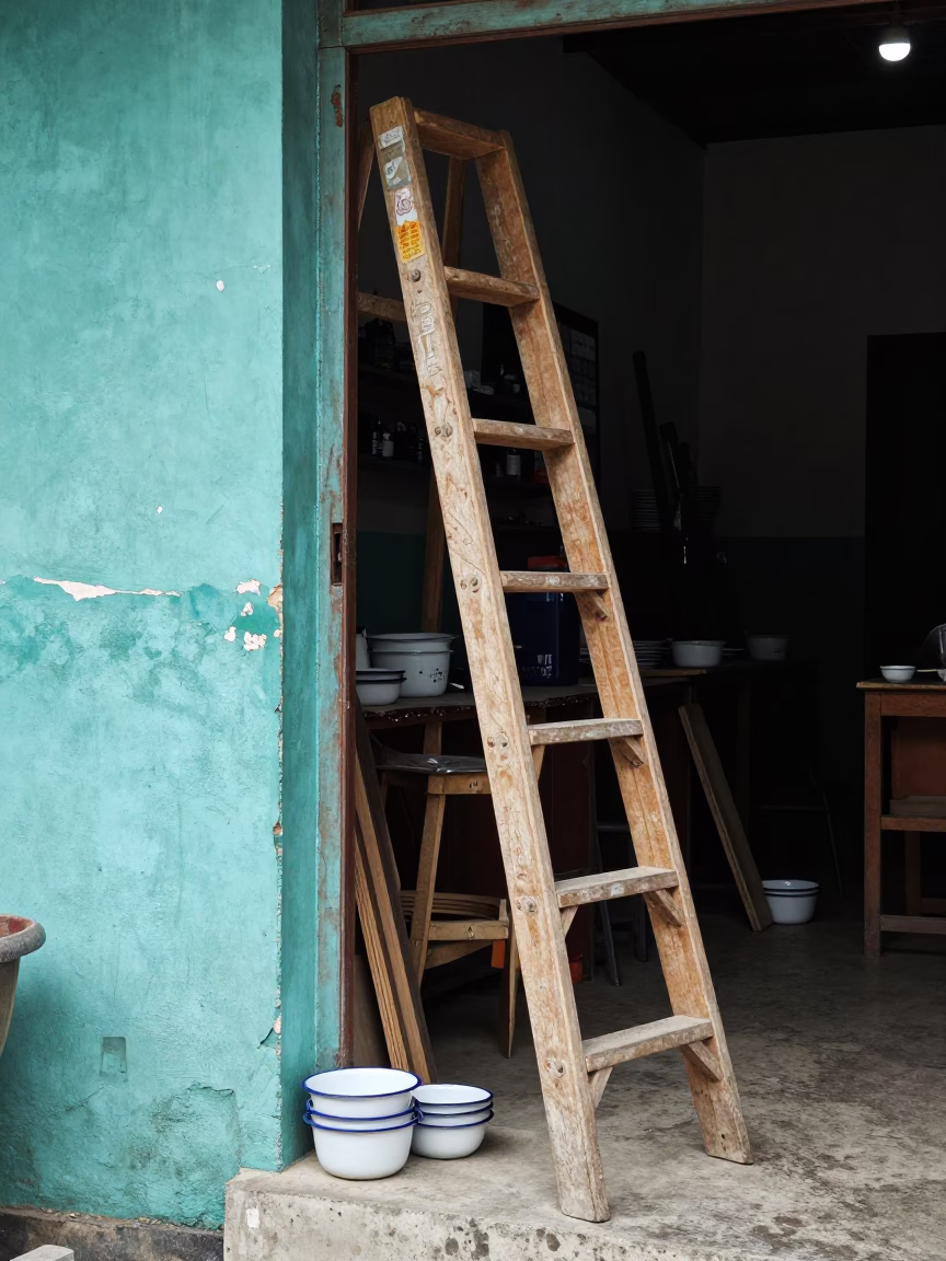 Enamel Bowls in Surabaya at Flat Noon Light in in Surabaya, Indonesia