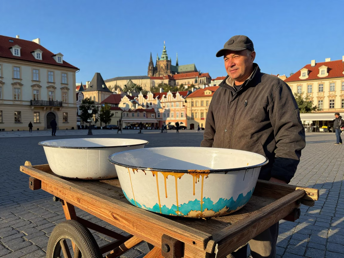 Enamel Drips at Clear Late-afternoon Light in Prague in in Prague, Czech Republic