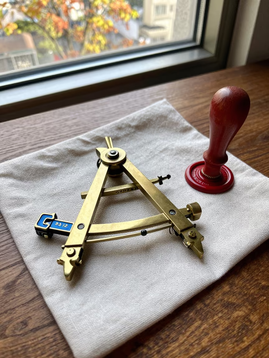 Enameled Sextant on Linen Cloth in on a bedside table near Osaka