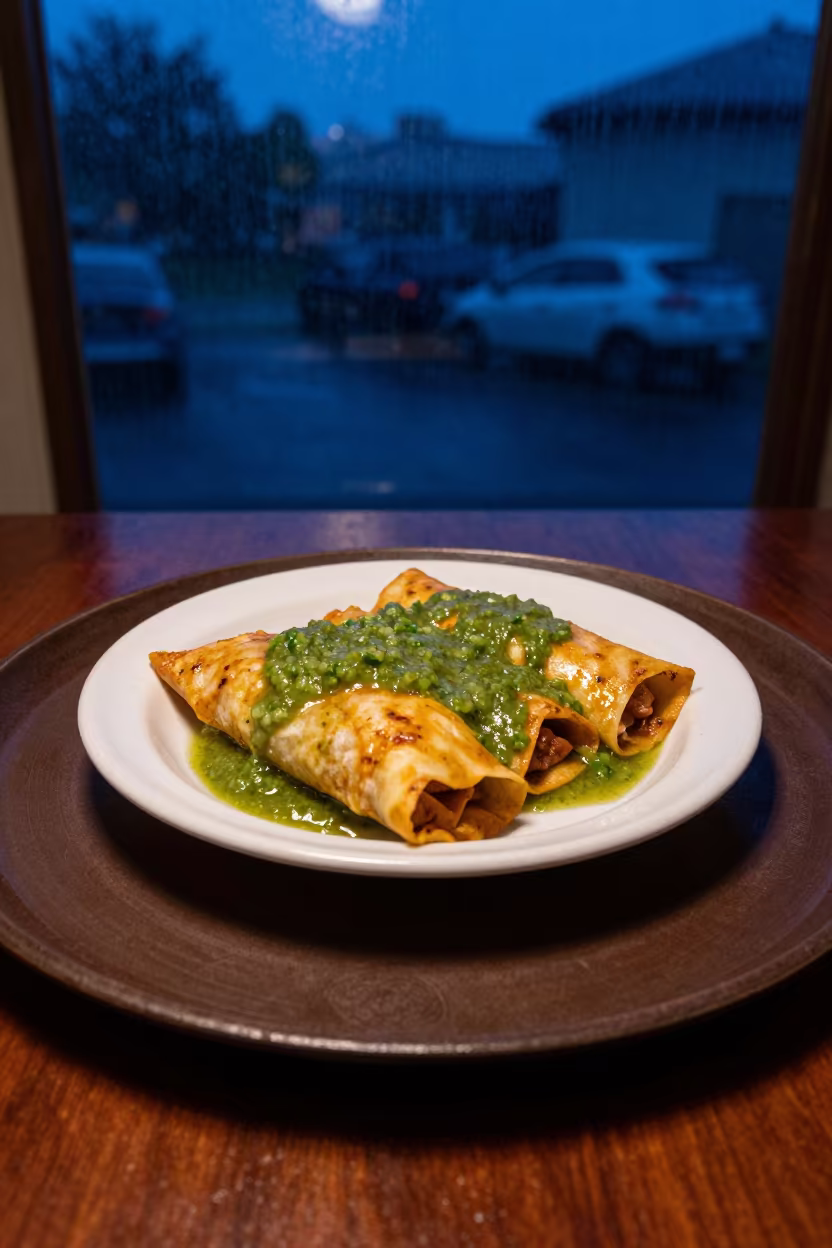 Enchiladas Green Salsa Tea House Tray in on a tea house tray in Cali