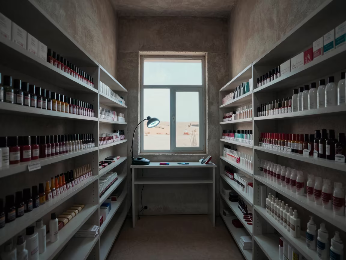 Endless Beauty Shelf in Berbera Dawn in inside a nail studio in Berbera