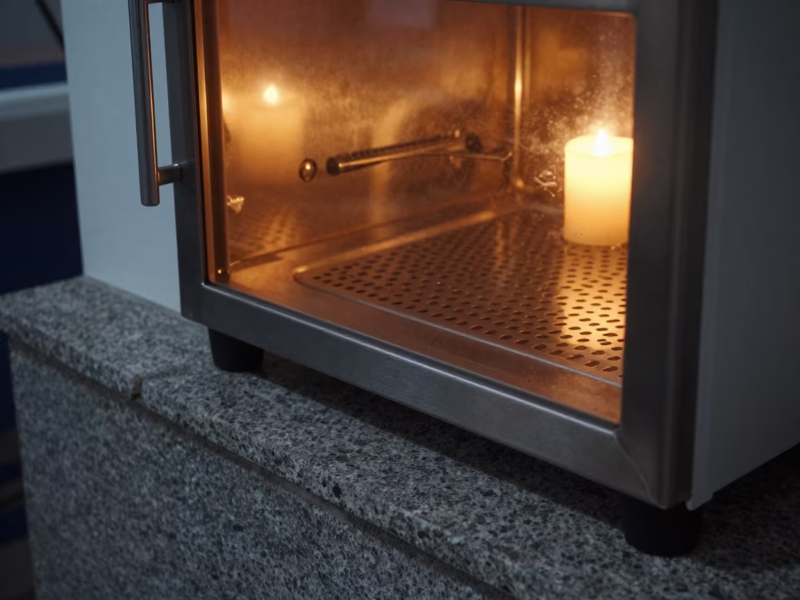 Endoscope Drying Cabinet in Warm Dawn Light in on a stone ledge in Chongqing
