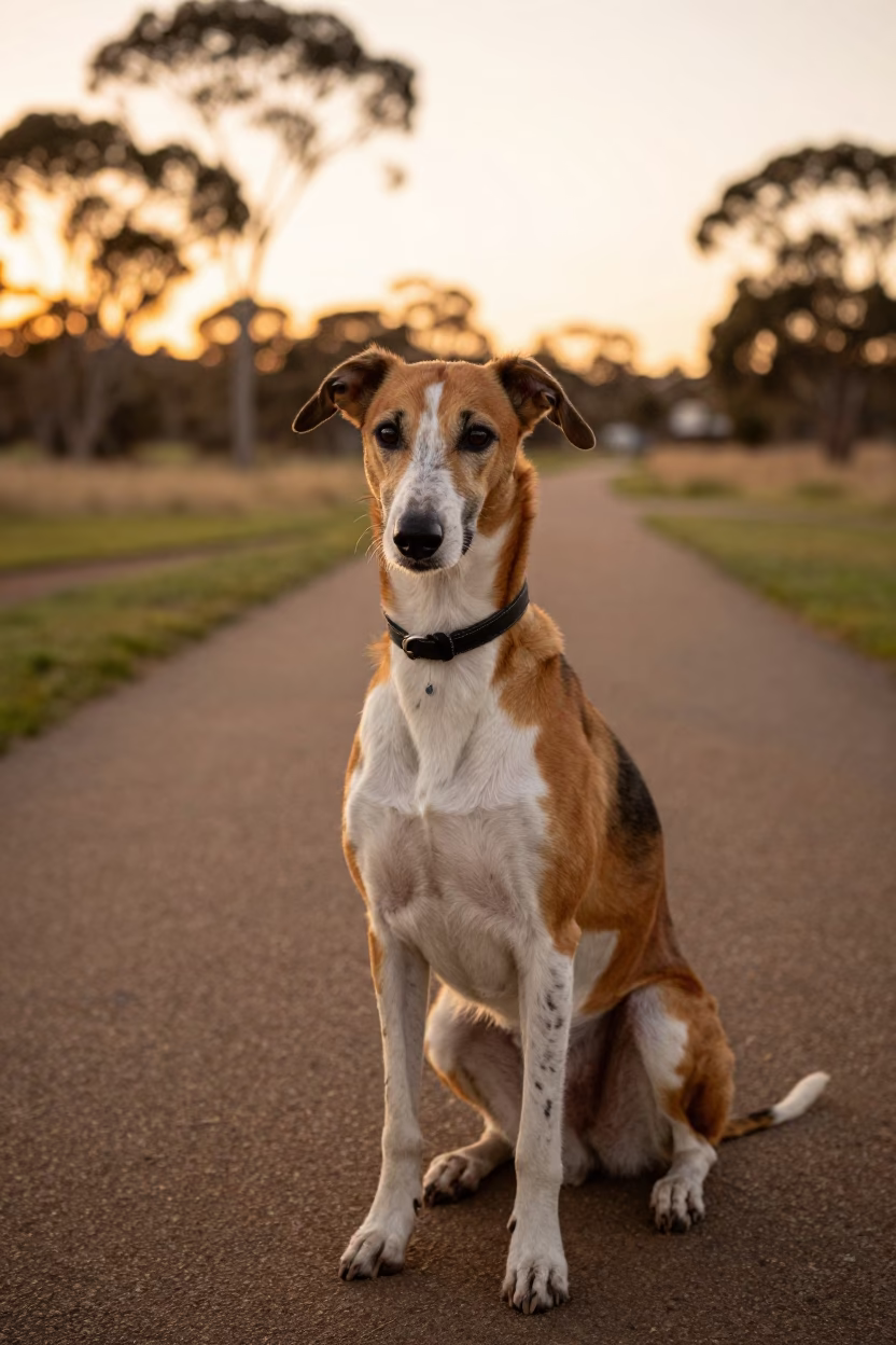 English Foxhound in Perth at Honeyed Evening Light in in Perth, Western Australia, Australia