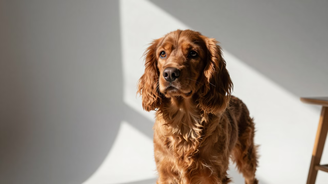 English Toy Spaniel Portrait in Guangzhou Studio in in a quiet portrait studio with a plain backdrop and eye-level framing in Guangzhou
