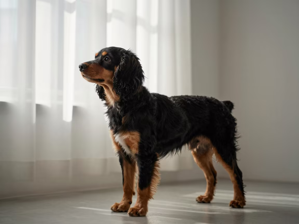 English Toy Spaniel Portrait in Shanghai Studio Light in in a quiet portrait studio with a plain backdrop and eye-level framing in Shanghai