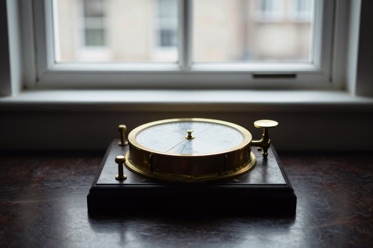 Engraved Barograph Chart Table Museum Light in on a writing desk in Liverpool