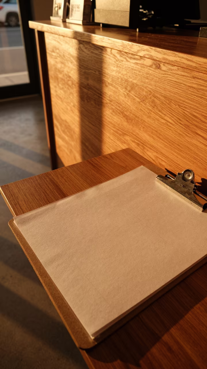 Engraving Clipboard in Kitale Store Evening Light in at a checkout lane under flat store light near Kitale