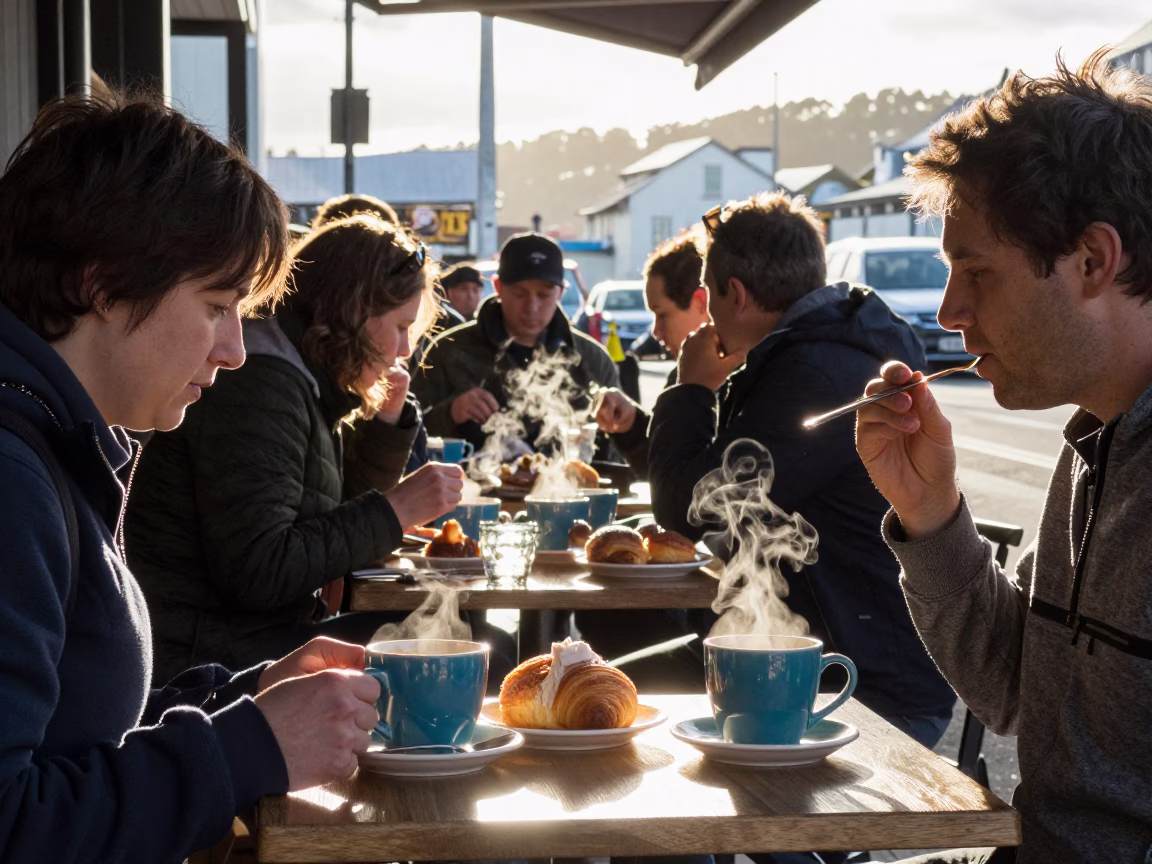 Enjoying Pastries in Christchurch in in Christchurch, New Zealand