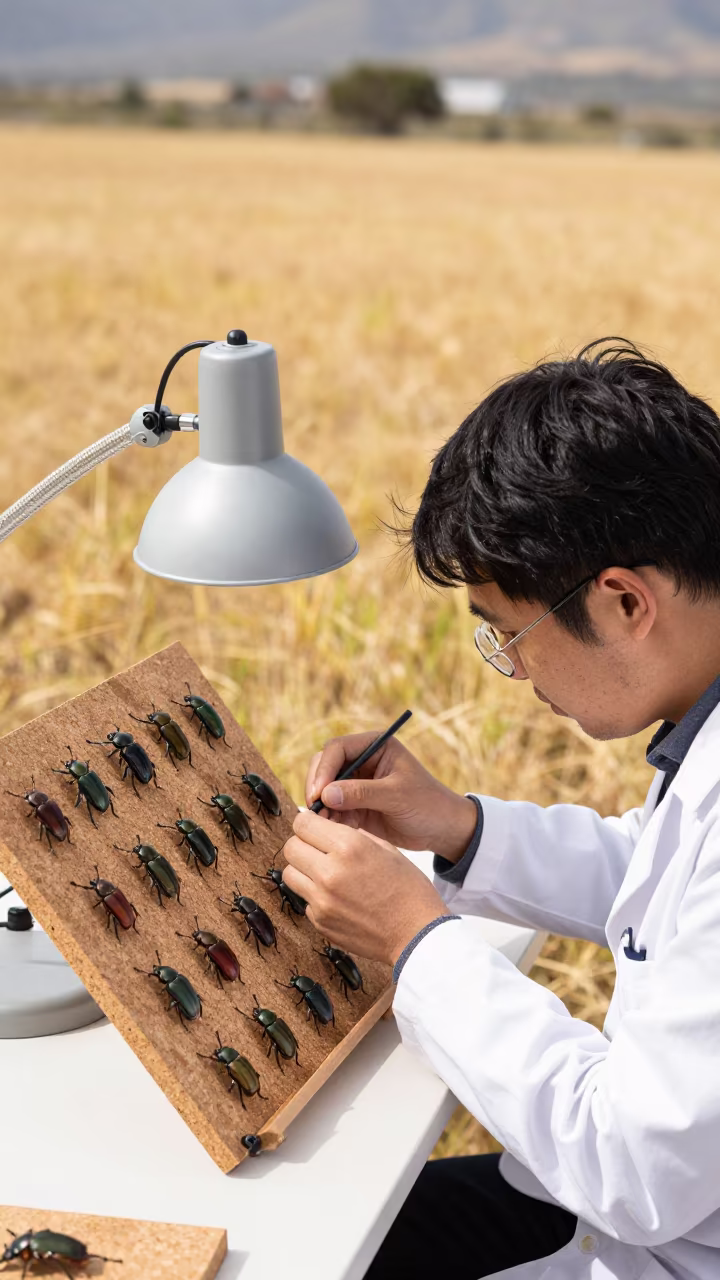 Entomologist Pinning Beetles Under Noon Lamp in near Pietermaritzburg