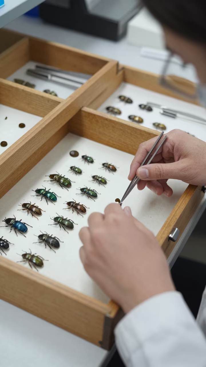Entomologist Pinning Specimens in Johannesburg Drawer in in Johannesburg
